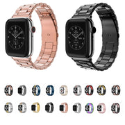 For Apple Watch Series 10 42mm / 9&8&7 41mm / SE 3&SE 2&6&SE&5&4 40mm / 3&2&1 38mm Fold Buckle 3 Beads Stainless Steel Watch Band (Black+Rose gold)