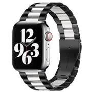 Fold Buckle 3 Beads Stainless Steel Watch Band For Apple Watch Ultra 49mm&Watch Ultra 2 49mm / Series 9&8&7 45mm / SE 3&SE 2&6&SE&5&4 44mm / 3&2&1 42mm (Black Silver)