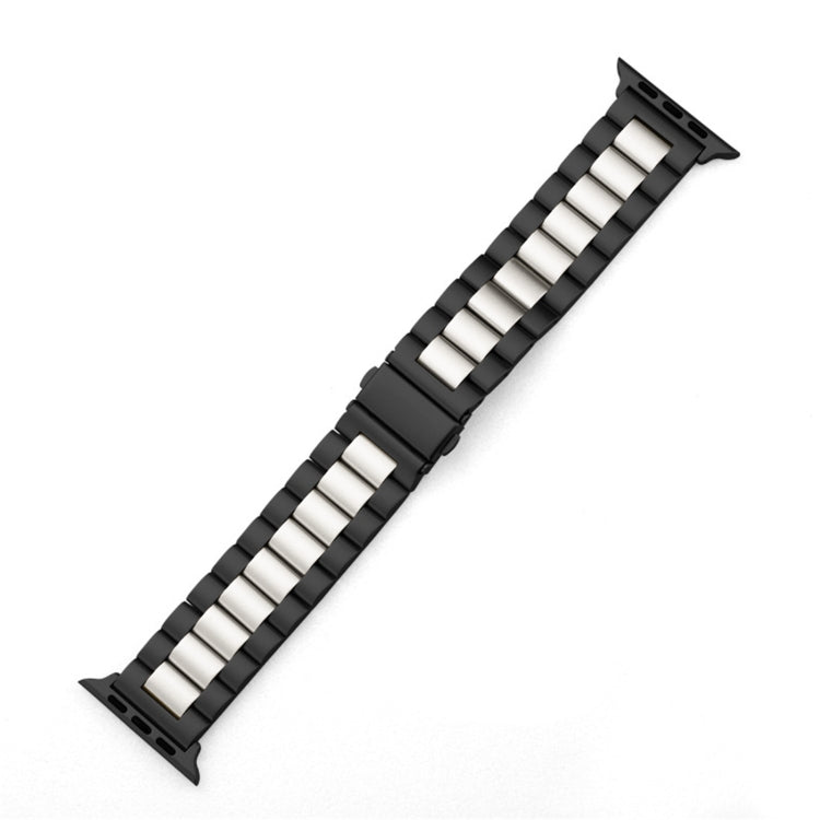 Fold Buckle 3 Beads Stainless Steel Watch Band For Apple Watch Ultra 49mm&Watch Ultra 2 49mm / Series 9&8&7 45mm / SE 3&SE 2&6&SE&5&4 44mm / 3&2&1 42mm (Black Silver)