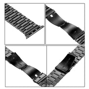 Fold Buckle 3 Beads Stainless Steel Watch Band For Apple Watch Ultra 49mm&Watch Ultra 2 49mm / Series 9&8&7 45mm / SE 3&SE 2&6&SE&5&4 44mm / 3&2&1 42mm (Black Silver)