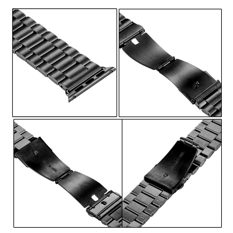 Fold Buckle 3 Beads Stainless Steel Watch Band For Apple Watch Ultra 49mm&Watch Ultra 2 49mm / Series 9&8&7 45mm / SE 3&SE 2&6&SE&5&4 44mm / 3&2&1 42mm (Black Silver)