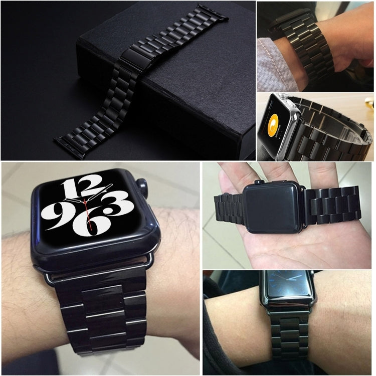 Fold Buckle 3 Beads Stainless Steel Watch Band For Apple Watch Ultra 49mm&Watch Ultra 2 49mm / Series 9&8&7 45mm / SE 3&SE 2&6&SE&5&4 44mm / 3&2&1 42mm (Black Silver) - Watch Bands by PMC TechLife | Online Shopping South Africa | PMC TechLife