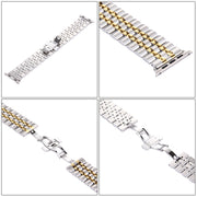 20mm Women Hidden Butterfly Buckle 7 Beads Stainless Steel Watch Band For Apple Watch 38mm(Silver Gold)