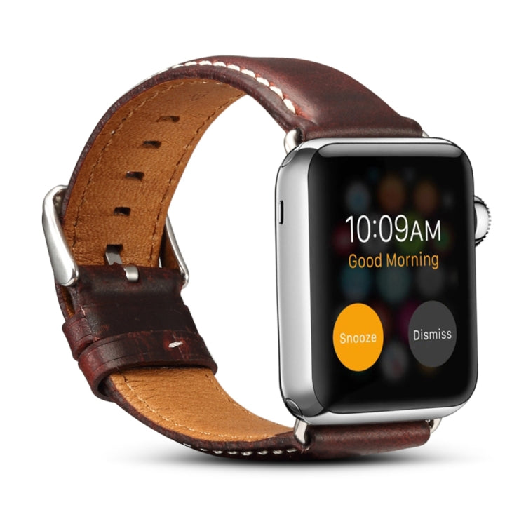 Denior Oil Wax Retro Watch Leather Watch Band for Apple Watch Series 7 45mm / 6 & SE & 5 & 4 44mm / 3 & 2 & 1 42mm (Dark Red) - free shipping - PMC TechLife - Order now!
