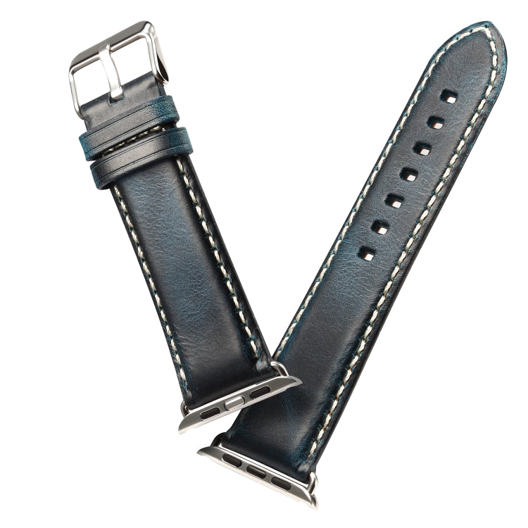 Denior Oil Wax Retro Watch Leather Watch Band for Apple Watch Series 10 42mm / 9&8&7 41mm / SE 3&SE 2&6&SE&5&4 40mm / 3&2&1 38mm (Dark Blue) - free shipping - PMC TechLife - Order now!