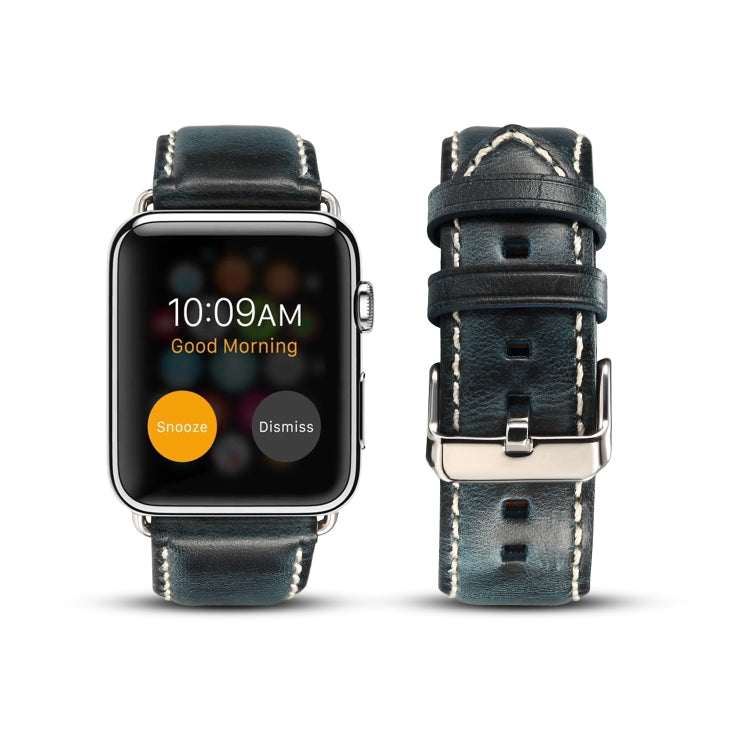 Denior Oil Wax Retro Watch Leather Watch Band for Apple Watch Series 10 42mm / 9&8&7 41mm / SE 3&SE 2&6&SE&5&4 40mm / 3&2&1 38mm (Dark Blue) - free shipping - PMC TechLife - Order now!
