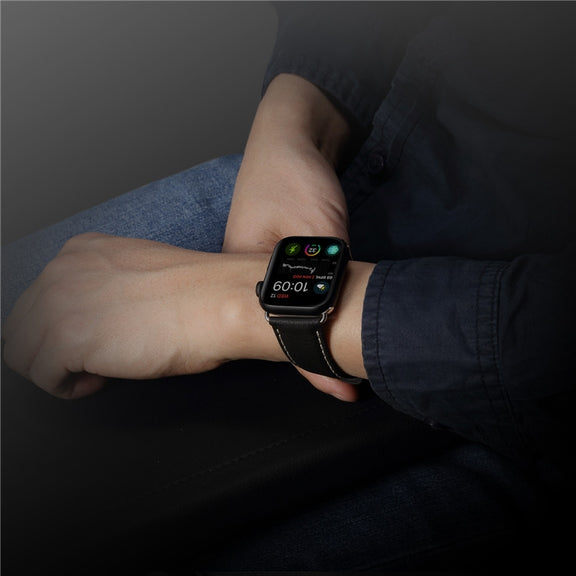 Denior Environmental Luxury Car Watch Leather Watch Band for Apple Watch Series 7 45mm / 6 & SE & 5 & 4 44mm / 3 & 2 & 1 42mm(Black)