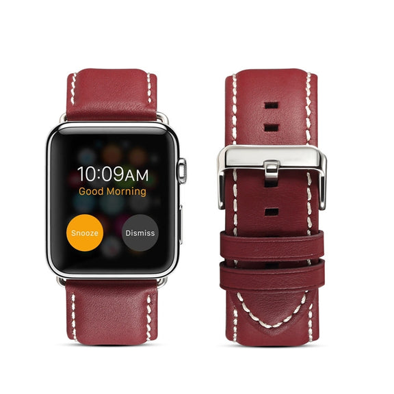 Denior Environmental Luxury Car Watch Leather Watch Band for Apple Watch Series 10 42mm / 9&8&7 41mm / SE 3&SE 2&6&SE&5&4 40mm / 3&2&1 38mm(Dark Red)