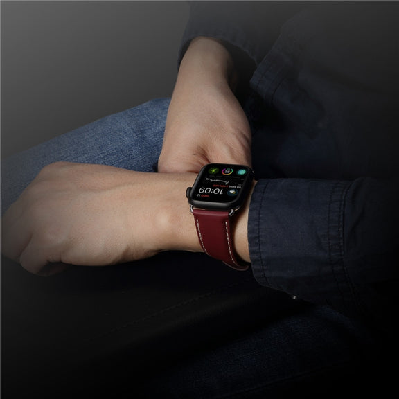 Denior Environmental Luxury Car Watch Leather Watch Band for Apple Watch Series 10 42mm / 9&8&7 41mm / SE 3&SE 2&6&SE&5&4 40mm / 3&2&1 38mm(Dark Red)