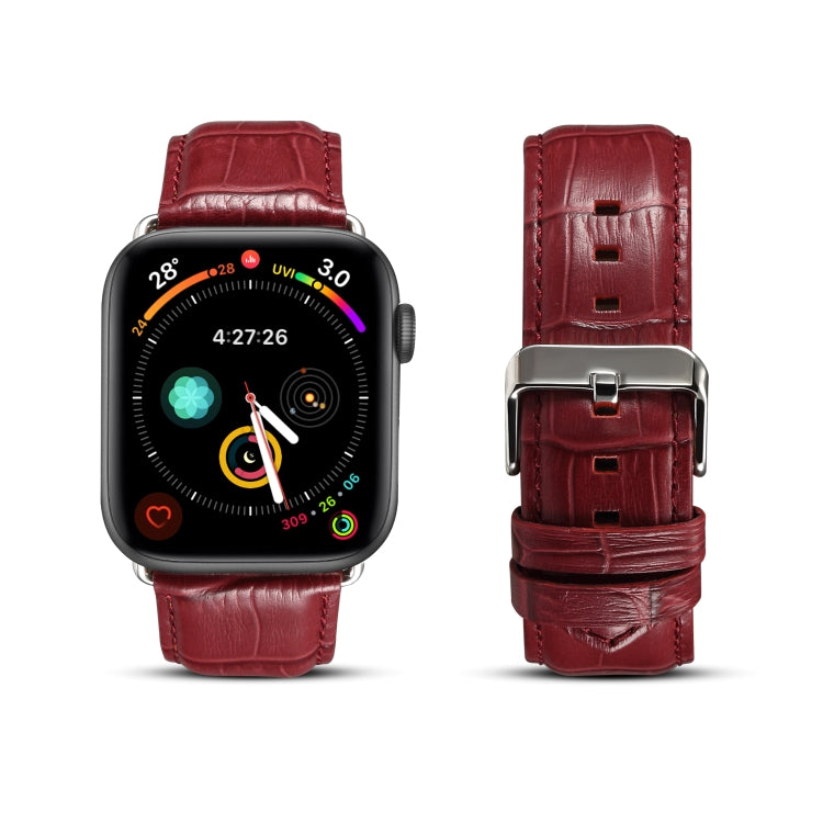 Denior Crocodile Grain Watch Cowhide Leather Watch Band for Apple Watch Ultra 49mm&Watch Ultra 2 49mm / Series 10 46mm / 9&8&7 45mm / SE 3&SE 2&6&SE&5&4 44mm / 3&2&1 42mm (Dark Red) - free shipping - PMC Jewellery - Order now!