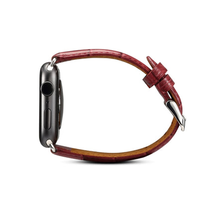 Denior Crocodile Grain Watch Cowhide Leather Watch Band for Apple Watch Ultra 49mm&Watch Ultra 2 49mm / Series 10 46mm / 9&8&7 45mm / SE 3&SE 2&6&SE&5&4 44mm / 3&2&1 42mm (Dark Red) - free shipping - PMC Jewellery - Order now!