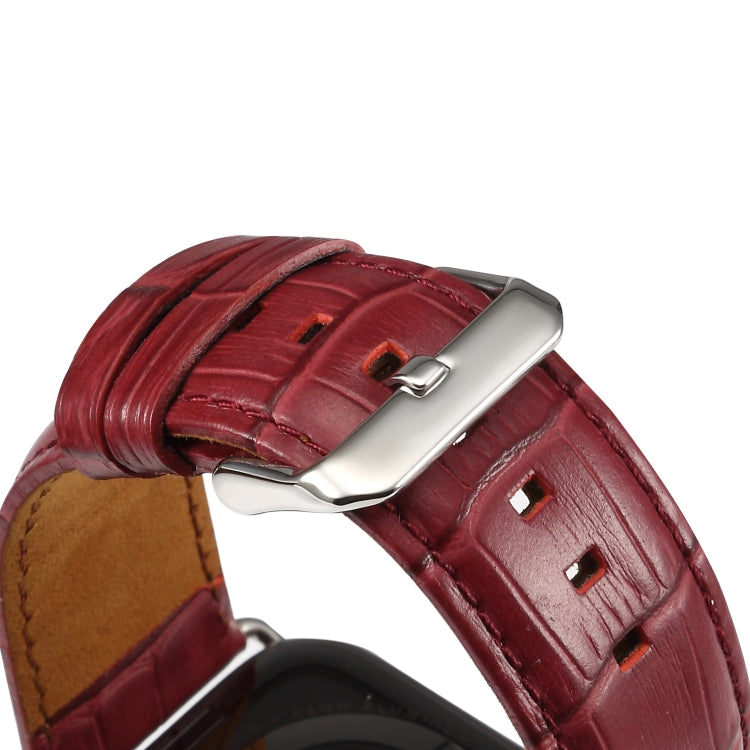 Denior Crocodile Grain Watch Cowhide Leather Watch Band for Apple Watch Ultra 49mm&Watch Ultra 2 49mm / Series 10 46mm / 9&8&7 45mm / SE 3&SE 2&6&SE&5&4 44mm / 3&2&1 42mm (Dark Red) - free shipping - PMC Jewellery - Order now!