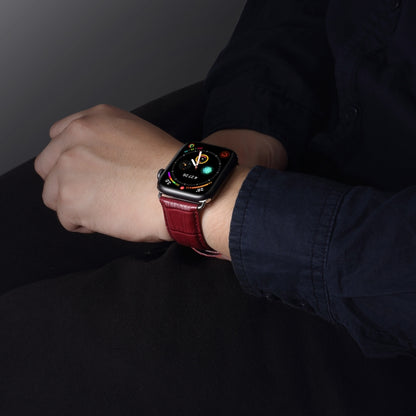 Denior Crocodile Grain Watch Cowhide Leather Watch Band for Apple Watch Ultra 49mm&Watch Ultra 2 49mm / Series 10 46mm / 9&8&7 45mm / SE 3&SE 2&6&SE&5&4 44mm / 3&2&1 42mm (Dark Red) - free shipping - PMC Jewellery - Order now!