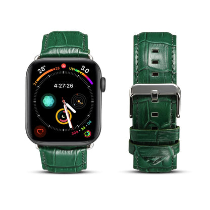 Denior Crocodile Grain Watch Cowhide Leather Watch Band for Apple Watch Series 7 45mm / 6 & SE & 5 & 4 44mm / 3 & 2 & 1 42mm (Green) - free shipping - PMC Jewellery - Order now!