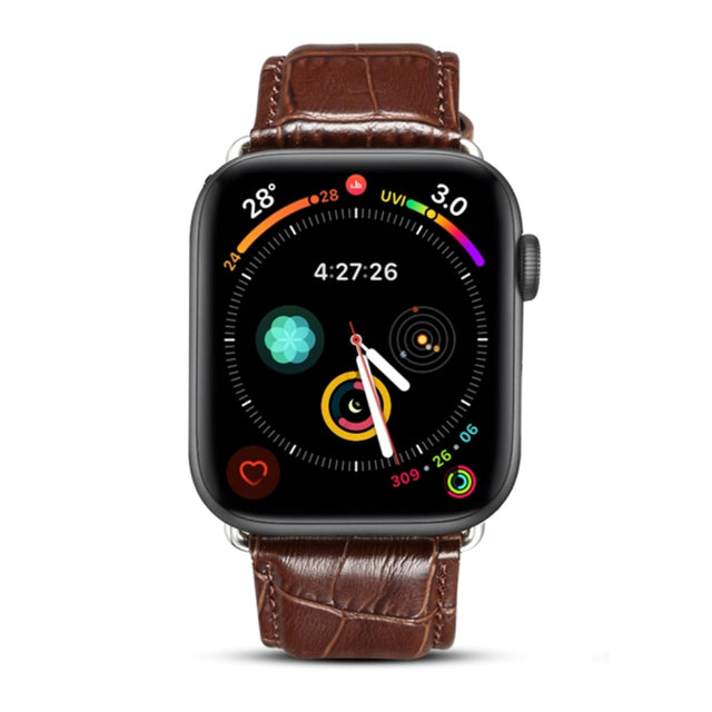 Denior Crocodile Grain Watch Cowhide Leather Watch Band for Apple Watch Series 7 45mm / 6 & SE & 5 & 4 44mm / 3 & 2 & 1 42mm (Brown)