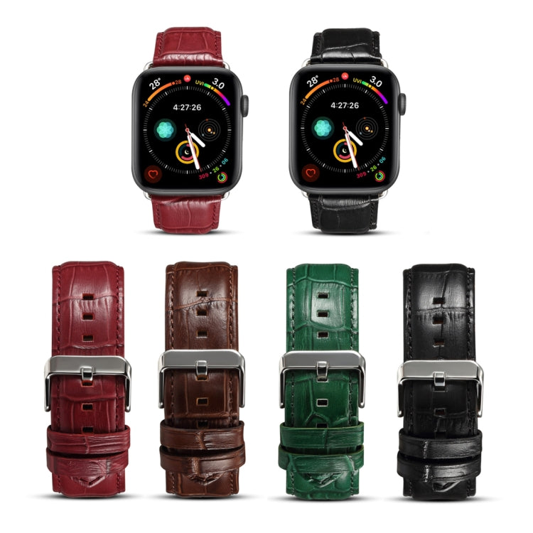 Denior Crocodile Grain Watch Cowhide Leather Watch Band for Apple Watch Series 7 45mm / 6 & SE & 5 & 4 44mm / 3 & 2 & 1 42mm (Green) - free shipping - PMC Jewellery - Order now!