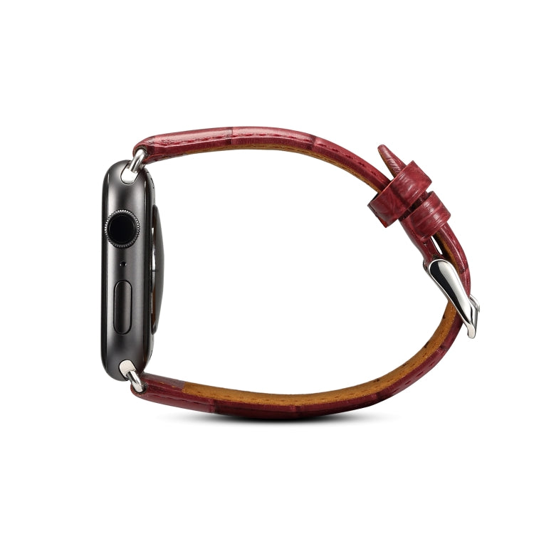 Denior Crocodile Grain Watch Cowhide Leather Watch Band for Apple Watch Series 10 42mm / 9&8&7 41mm / SE 3&SE 2&6&SE&5&4 40mm / 3&2&1 38mm (Dark Red) - free shipping - PMC TechLife - Order now!