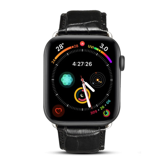 Denior Crocodile Grain Watch Cowhide Leather Watch Band for Apple Watch Series 7 41mm / 6 & SE & 5 & 4 40mm / 3 & 2 & 1 38mm (Black) - free shipping - PMC Jewellery - Order now!