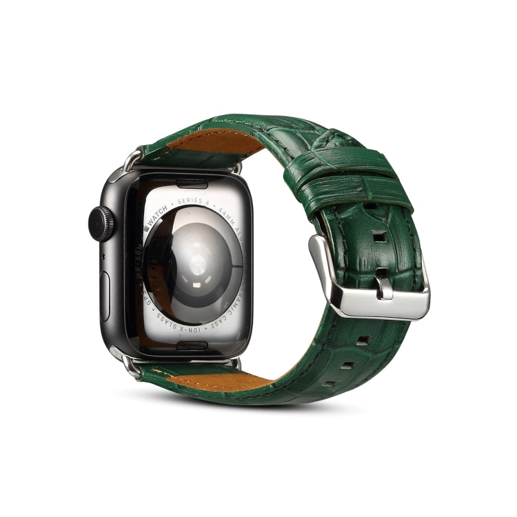 Denior Crocodile Grain Watch Cowhide Leather Watch Band for Apple Watch Series 7 41mm / 6 & SE & 5 & 4 40mm / 3 & 2 & 1 38mm (Green)