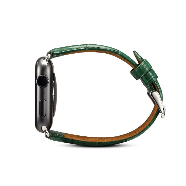 Denior Crocodile Grain Watch Cowhide Leather Watch Band for Apple Watch Series 7 41mm / 6 & SE & 5 & 4 40mm / 3 & 2 & 1 38mm (Green)