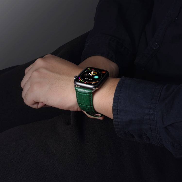 Denior Crocodile Grain Watch Cowhide Leather Watch Band for Apple Watch Series 7 41mm / 6 & SE & 5 & 4 40mm / 3 & 2 & 1 38mm (Green)