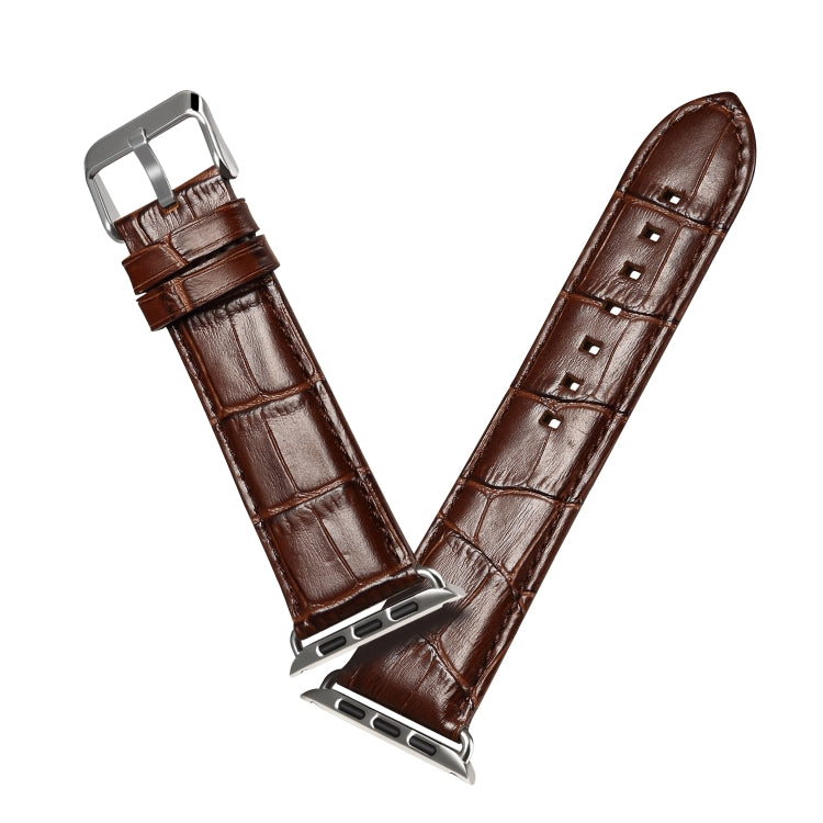 Denior Crocodile Grain Watch Cowhide Leather Watch Band for Apple Watch Series 7 41mm / 6 & SE & 5 & 4 40mm / 3 & 2 & 1 38mm (Brown) - free shipping - PMC Jewellery - Order now!