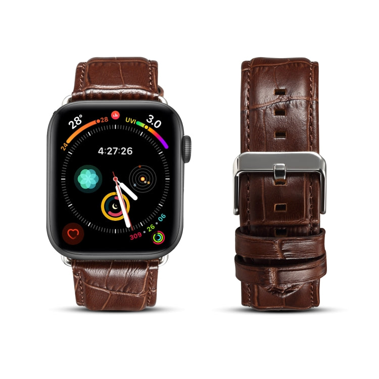 Denior Crocodile Grain Watch Cowhide Leather Watch Band for Apple Watch Series 7 41mm / 6 & SE & 5 & 4 40mm / 3 & 2 & 1 38mm (Brown) - free shipping - PMC Jewellery - Order now!