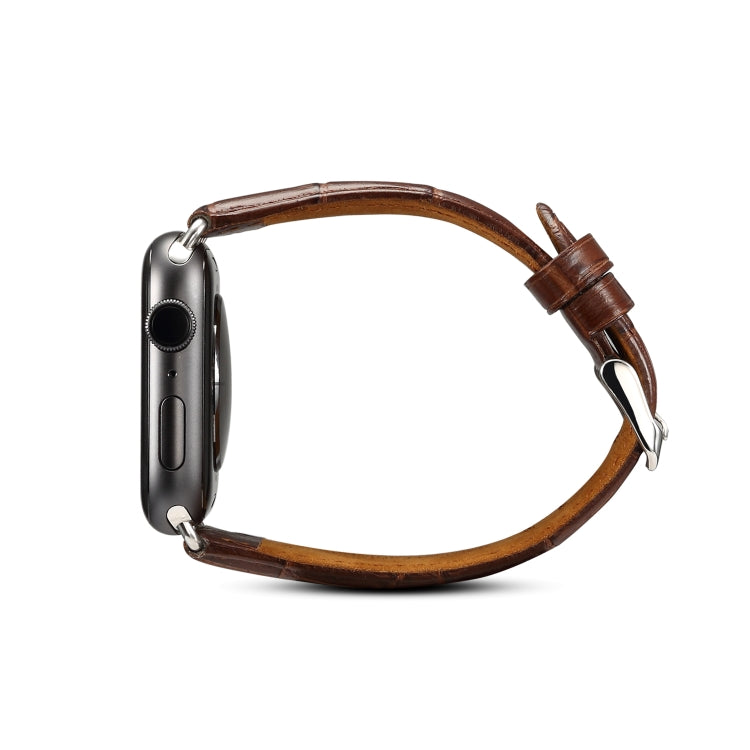 Denior Crocodile Grain Watch Cowhide Leather Watch Band for Apple Watch Series 7 41mm / 6 & SE & 5 & 4 40mm / 3 & 2 & 1 38mm (Brown) - free shipping - PMC Jewellery - Order now!