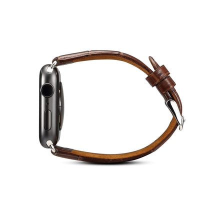 Denior Crocodile Grain Watch Cowhide Leather Watch Band for Apple Watch Series 7 41mm / 6 & SE & 5 & 4 40mm / 3 & 2 & 1 38mm (Brown) - free shipping - PMC Jewellery - Order now!