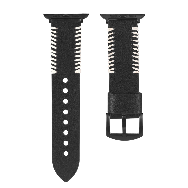 DUX DUCIS Fashion Woven Pattern Top-grain Leather Wrist Watch Band for Apple Watch Series 8&7 45mm / SE 2&6&SE&5&4 44mm / 3&2&1 42mm(Black) - Watch Bands by DUX DUCIS | Online Shopping South Africa | PMC TechLife | Buy Now Pay Later Mobicred