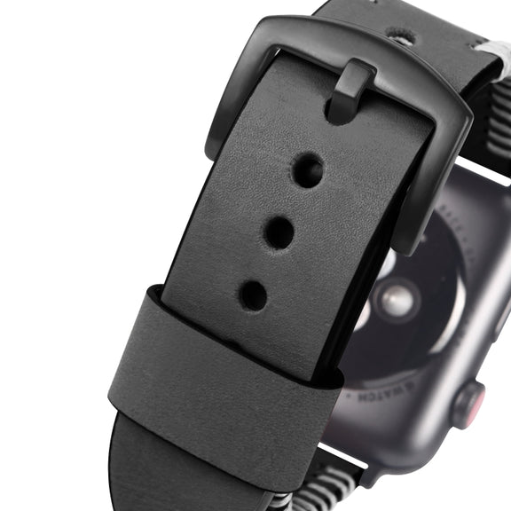 DUX DUCIS Fashion Woven Pattern Top-grain Leather Wrist Watch Band for Apple Watch Series 8&7 45mm / SE 2&6&SE&5&4 44mm / 3&2&1 42mm(Black)