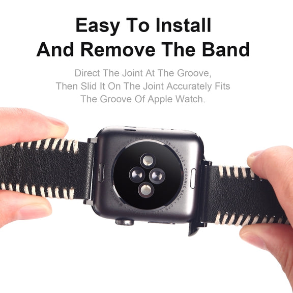 DUX DUCIS Fashion Woven Pattern Top-grain Leather Wrist Watch Band for Apple Watch Series 8&7 45mm / SE 2&6&SE&5&4 44mm / 3&2&1 42mm(Black)