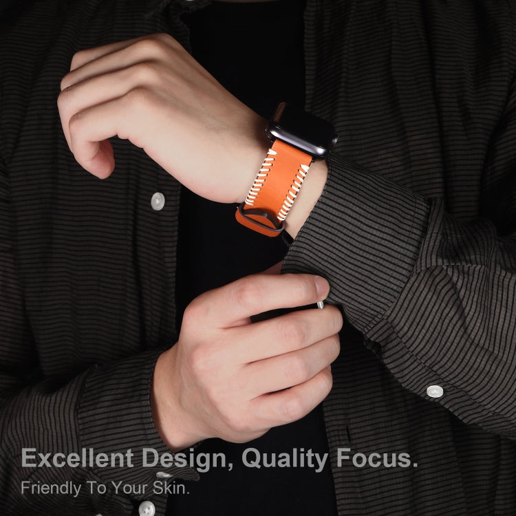 DUX DUCIS Fashion Woven Pattern Top-grain Leather Wrist Watch Band for Apple Watch Series 8&7 45mm / SE 2&6&SE&5&4 44mm / 3&2&1 42mm(Brown) - Watch Bands by DUX DUCIS | Online Shopping South Africa | PMC TechLife | Buy Now Pay Later Mobicred