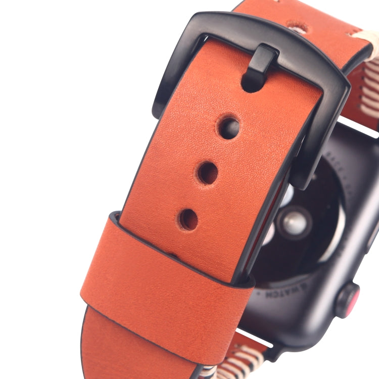 DUX DUCIS Fashion Woven Pattern Top-grain Leather Wrist Watch Band for Apple Watch Series 8&7 45mm / SE 2&6&SE&5&4 44mm / 3&2&1 42mm(Brown) - Watch Bands by DUX DUCIS | Online Shopping South Africa | PMC TechLife | Buy Now Pay Later Mobicred