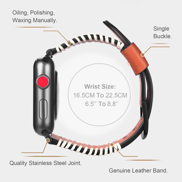DUX DUCIS Fashion Woven Pattern Top-grain Leather Wrist Watch Band for Apple Watch Series 8&7 45mm / SE 2&6&SE&5&4 44mm / 3&2&1 42mm(Brown) - Watch Bands by DUX DUCIS | Online Shopping South Africa | PMC TechLife | Buy Now Pay Later Mobicred