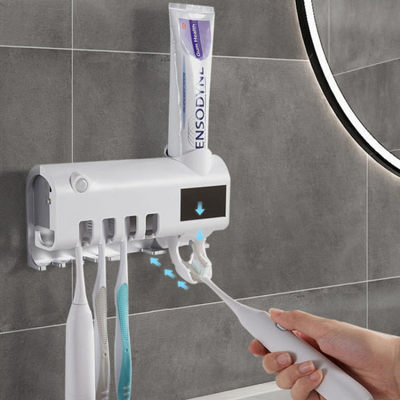 Ultraviolet Toothbrush Sterilizer Bathroom Wall-mounted Toothbrush Holder (White)