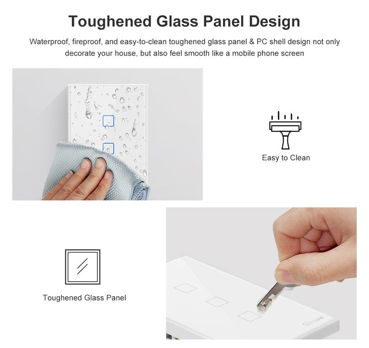 Sonoff T2 Touch 120mm Tempered Glass Panel Wall Switch Smart Home Light Touch Switch, Compatible with Alexa and Google Home, AC 100V-240V, US Plug - Smart Switch by PMC TechLife | Online Shopping South Africa | PMC TechLife