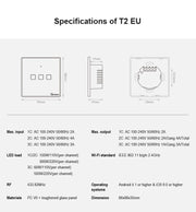 Sonoff T2 Touch 86mm Tempered Glass Panel Wall Switch Smart Home Light Touch Switch, Compatible with Alexa and Google Home, AC 100V-240V, EU Plug