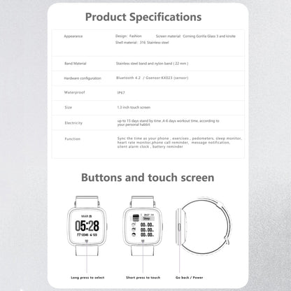 DTNO.1 G12 1.3 inches OLED Color Screen Smart Bracelet IP67 Waterproof, Steel Watchband, Support Call Reminder /Heart Rate Monitoring /Sedentary Reminder /Multi-sport Mode(Silver) - free shipping - PMC Jewellery - Order now!