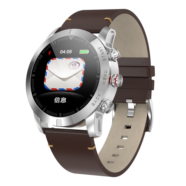 DTNO.1 S10 1.3 inches TFT Color Screen Smart Bracelet IP68 Water-resistant, Leather Watchband, Support Call Reminder /Heart Rate Monitoring /Sleep Monitoring /Multi-sport Mode (Brown)