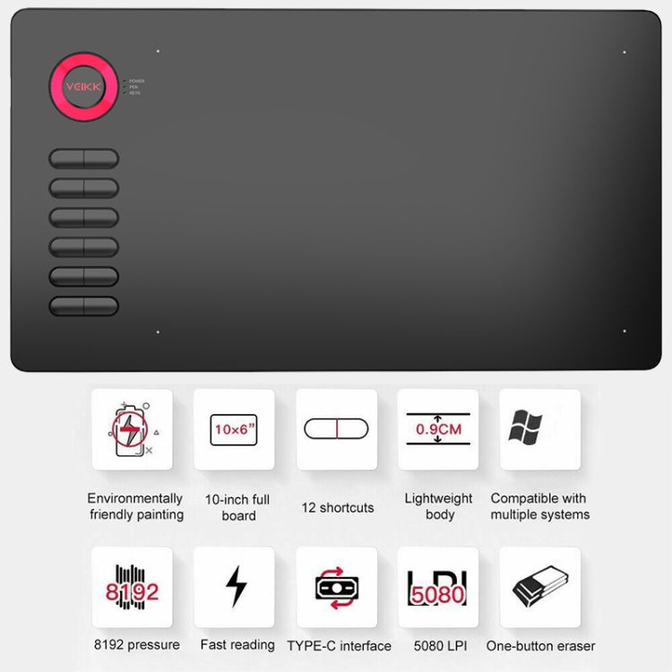VEIKK A15 10x6 inch 5080 LPI Smart Touch Electronic Graphic Tablet, with Type-C Interface(Blue) - free shipping - PMC Jewellery - Order now!