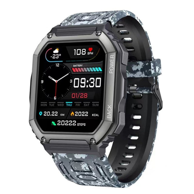 KR06 Water-resistant Pedometer Sport Smart Watch, Support Heart Rate / Blood Pressure Monitoring / BT Calling (Camouflage Black)