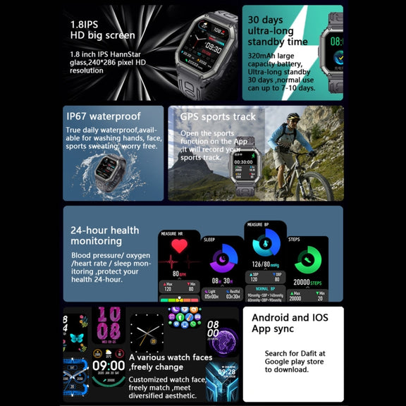 KR06 Water-resistant Pedometer Sport Smart Watch, Support Heart Rate / Blood Pressure Monitoring / BT Calling (Camouflage Black)