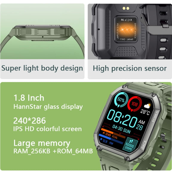 KR06 Water-resistant Pedometer Sport Smart Watch, Support Heart Rate / Blood Pressure Monitoring / BT Calling (Camouflage Black)