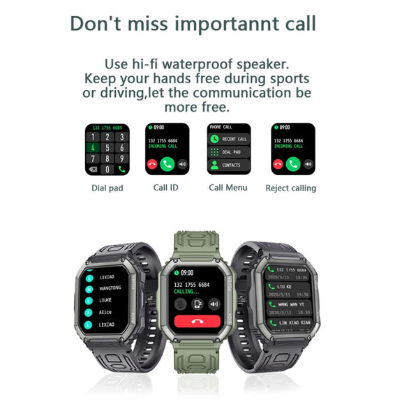 KR06 Water-resistant Pedometer Sport Smart Watch, Support Heart Rate / Blood Pressure Monitoring / BT Calling (Camouflage Black)