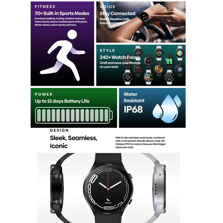 Zeblaze GTR 3 1.32 inch Smart Watch, Support Voice Calling / Heart Rate / Blood Oxygen / On-Wrist Skin Temperature / Sport Modes (Silver) - free shipping - PMC TechLife - Order now!