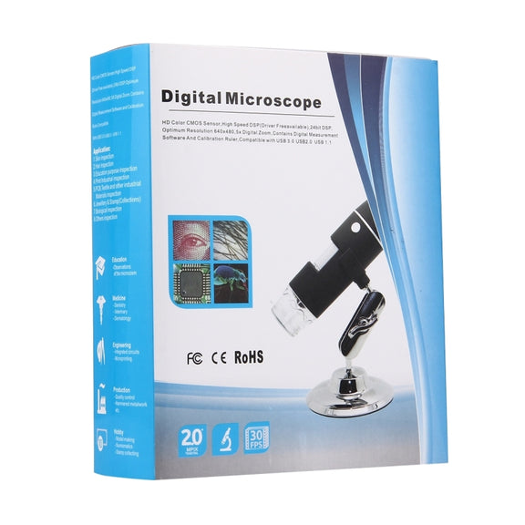 1000X Magnifier 0.3MP Image Sensor USB Digital Microscope with 8 LED & Professional Stand(Black)