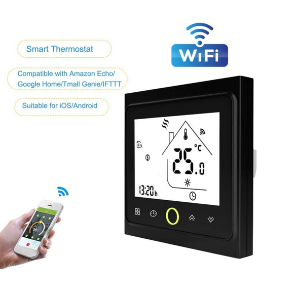 BHT-002GBLW 16A Load Electronic Heating Type LCD Digital Heating Room Thermostat with Sensor & Time Display, WiFi Control(Black)