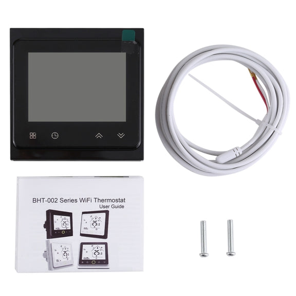 BHT-002GBLW 16A Load Electronic Heating Type LCD Digital Heating Room Thermostat with Sensor & Time Display, WiFi Control(Black)