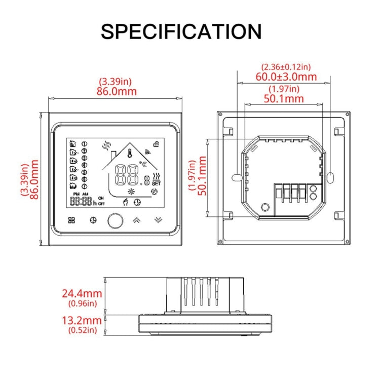BHT-002GBLW 16A Load Electronic Heating Type LCD Digital Heating Room Thermostat with Sensor & Time Display, WiFi Control(Black)